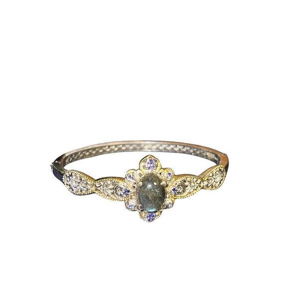 Karis Malagasy Labradorite & Multi Gemstone Filigree Vermeil Hinged Bracelet - Picture 7 of 16